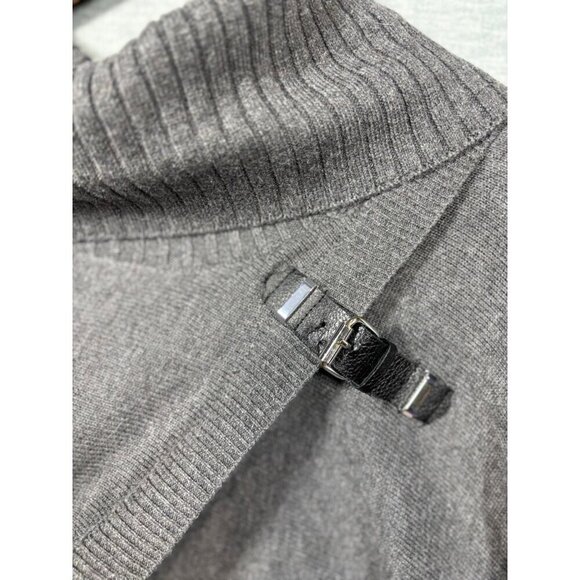 Calvin Klein Womens Sweater L/XL Gray Knit Poncho Wrap Turtleneck Buckle - Picture 2 of 5